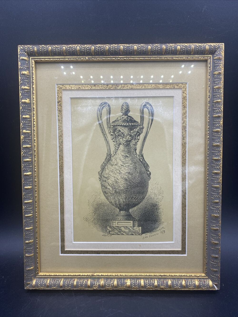 Vintage framed lithograph Persian Vase Illustration by CH Kreutzberger 1879